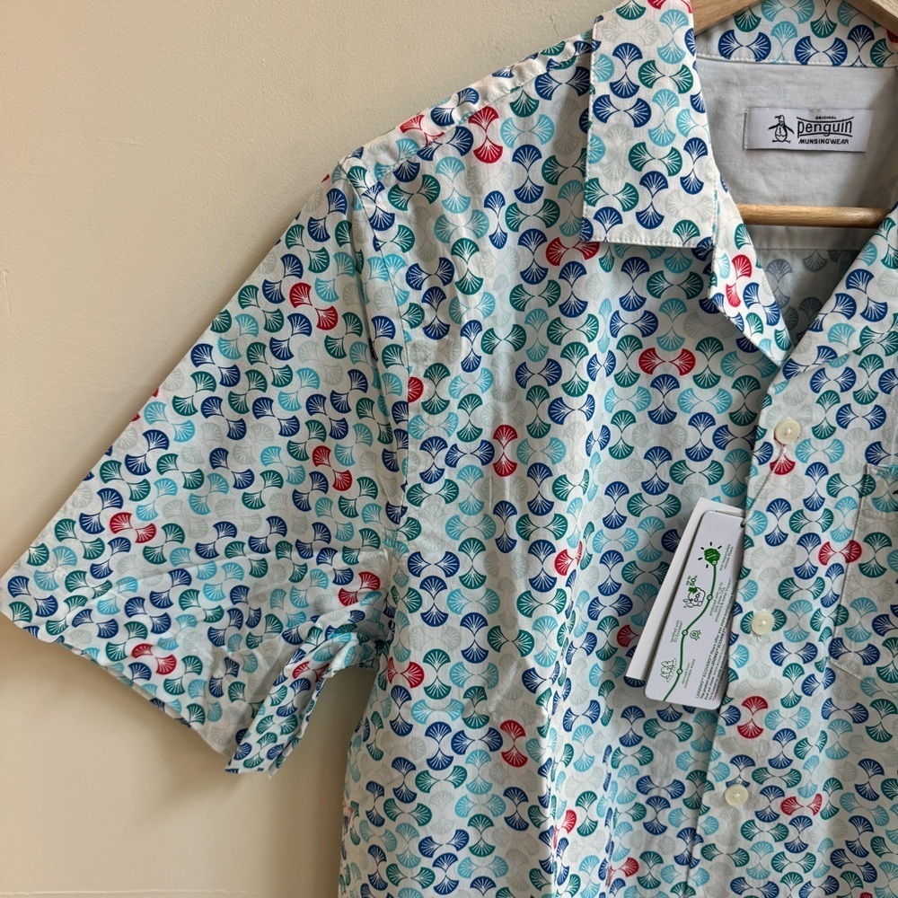 Original Penguin Short Sleeve Collared Button Up Art Deco Geo Print Mens Size M - Picture 3 of 11